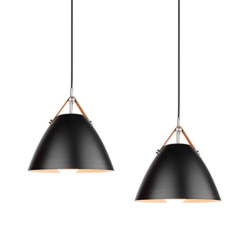 Lampe suspendue pour restaurant, salle à manger, salle à manger, lumière nordique, moderne à suspendre pour chambre à coucher, salon (Noir sans Ampoule, Paquet de 2) Cover