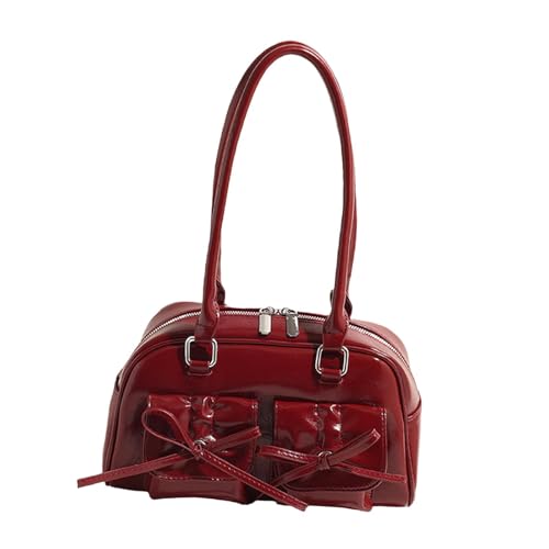 Sac à main bandoulière cuir PU rouge avec nœud de finition chic