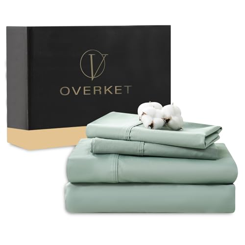 Image of 100% Egyptian Cotton Sheets King Size 4PCS 1000 Thread Count Sateen Weave Soft Breathable 16-Inch Deep Pocket (King,Sage Green)
