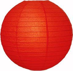 Luna Bazaar Red 8 Inch Round Premium Paper Lantern (parallel ribbing)