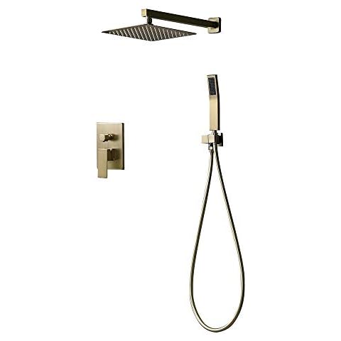 Homary Luxury Square Bathroom Shower Faucet System with 12" Rain Shower Head, Handheld Shower and Pressure Balance Valve, Rough-in Valve Body and Trim Included, cUPC Certified Cover