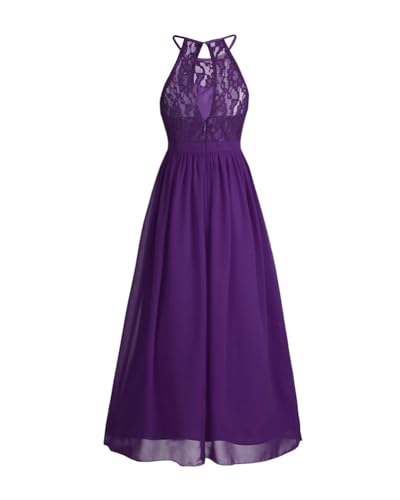 iiniim Kids Big Girl's Chiffon Halter-Neck Lace Junior Bridesmaid Wedding Flower Girl Dress Party Prom Long Maxi Gowns4
