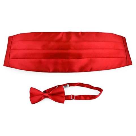 Moda Di Raza, Red Bow Tie, Cummerbund, Tuxedo Dinner Jacket, Black Jacket Event, Red Cummerbund Red Bow Ties for Men Cover