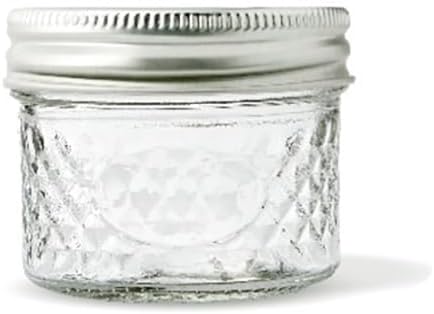 Two Lumps of Sugar 4 oz Jelly Jars with Lids and Rings, 12 pcs/pack- Quilted Mason Jar for Canning, Food Storage, & Crafts, Premium Quality Small Glass Jars with Double-Coated Interior Lids