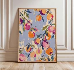 DIHANSM Buntes Pfirsichposter | Moderne botanische Fruchtkunst als Küchenwanddekoration (70x100cm/Ungerahmt)