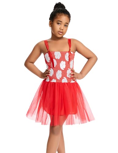 Hawaiian Little Girls Red Leaf Green Tutu Dress with Luau Leis Accessories Outfit4