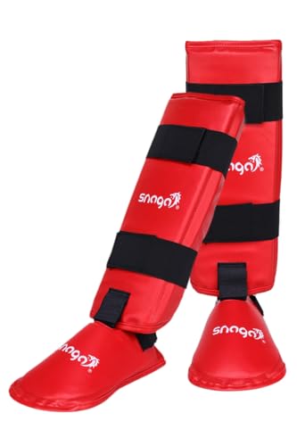 Image of Snaga Martial Arts Karate Cotton Covered Shin Guard /Foot Protector /Shin Pad for Training, Practice & Competition Level and for Ultimate Protection and Comfort (Red, Small)