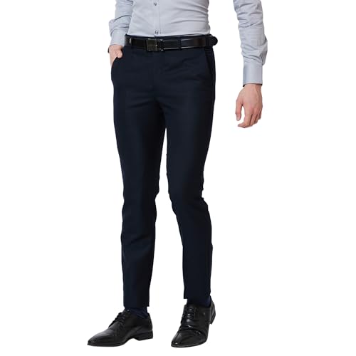 Image of Park Avenue Men's Poly Wool Blend Structure Pattern Super Slim Fit Flat Front Formal Trouser