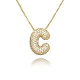 TZPI 18K Bubble Letter Necklace Gold for Women, Initial Necklaces Rhinestone Chunky Bubble Letter Necklace for Her, Charm Puff Name Pendant Alphabet Necklaces Non Tarnish Gold Plated Jewelry