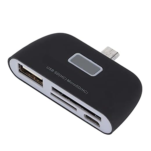 4-in-1 OTG Smart Card Reader, Large Capacity Mini Plug and Play Card Reader with Micro USB Charging Port for Mobile Phone Tablet