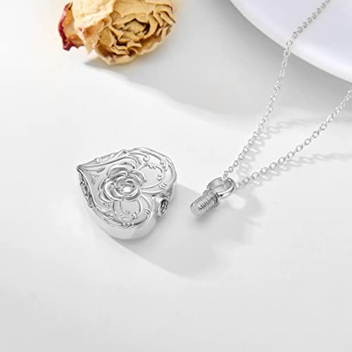 SOULMEET White Gold Filled Flower Rose Cremation Jewelry for Ashes Heart Rose Urn Necklace that Holds Human Dog Cat Ashes - Image 3