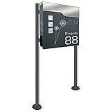 Briefkasten in anthrazit incl. Standfuß und Beschriftung - aus pulverbeschichtetem Stahl mit Zeitungsrolle und Sichtfeldern