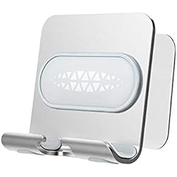 Soporte Movil Cocina Iriisy Soporte Móvil Pared Casa, Soporte Tablet Pared para Carga de Celulares y Tabletas Montado en Pared Autoadhesivo Porta Móvil Compatible Sin Perforación Tira de Adhesivo de Pared Plata