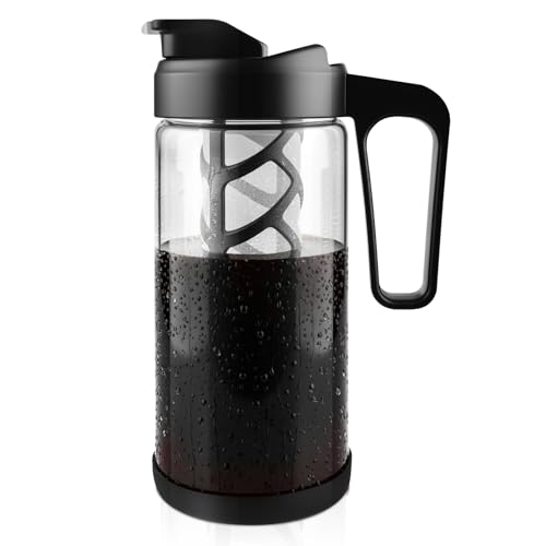 wedrink 44oz Cold Brew Coffee Maker Iced Cold Coffee Tea Brew Maker with Removable Glass Mesh Filter Leakproof Lid Coffee Tea Maker 1.3L