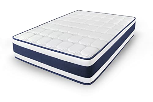 Cama express Colchón Viscoelastico Tresor | Adaptabilidad Equilibrado | Máximo Confort | Reversible Invierno/Verano, Blanco y Azul, Medidas: 80 x 190 x 20 cm