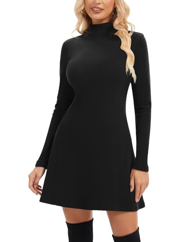 SERSARY Damen Rollkragen Strickkleid Pulloverkleid Elegant Strickpullover Thermo Winterkleider Langarm Warm Pullikleid Einfarbige Stretch Winter...