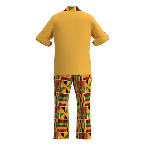 Image of XIAOHUAGUA African Clothes for Boy Kids African Outfit 2 Pcs Set Kente Print Shirt and Long Pants