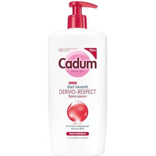 Cadum Gel Lavant Dermo Respect Sans Savon - Huile d'Amande Douce Bio - Apaise dès la 1ère Douche - Formule Hypoallergénique pH Neutre - Toute la Famille...