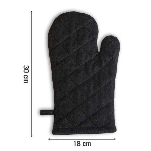 Image of 2 Oven Mitts and 2 Pot Holders Set-Cotton Heat Resistant Pot Stand and Kitchen Gloves-Heat Proof-Free Size-Combo Set (Blue and Black)