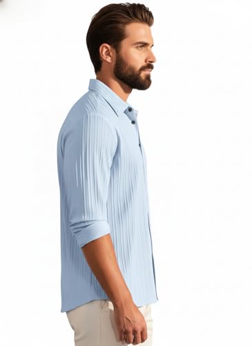 Image of Amazon Brand - INKAST Men's Casual Button Down Shirts Long Sleeve Linen Shirt Fashion Textured Beach Summer Shirt