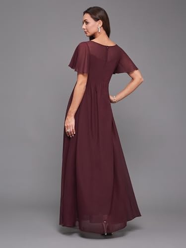 Image of Miss Chase Women's Round Neck Sleeve Embellished Fit Flare Maxi Dress