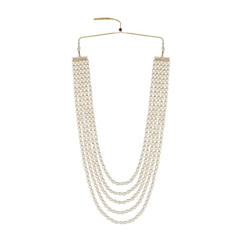 I Jewels 5 Layered Indian Wedding Bollywood Gold Plated Dulha Moti Mala Maharaja Haar/Groom Necklace For Men (MLP58W)4