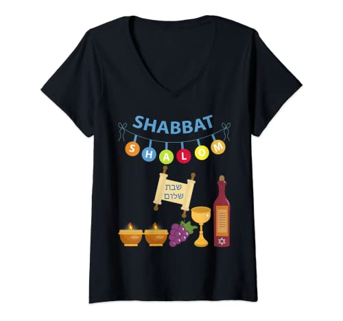 Mujer Shabbat Shalom Camiseta divertida judía 2021 Camiseta Cuello V