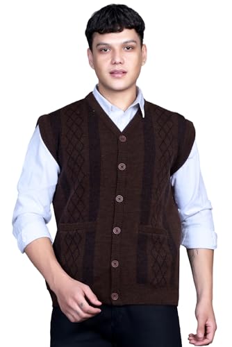 Image of V Neck Cardigans for Men - Woolen Sleeveless Sweater for Man Winter Wear