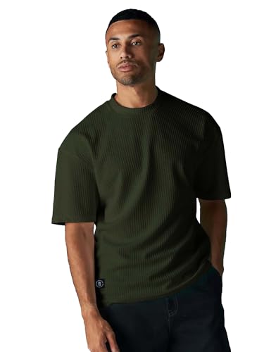 Image of Maniac || Mens || Solid || Round Neck || Half Sleeve || Seersucker || Cottonblend || Oversized || T-Shirt