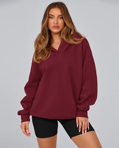 BTFBM Women's Oversized Hoodies Casual Fleece Long Sleeve V Neck Sweatshirts 2025 Trendy Fall Outfits Winter Clothes