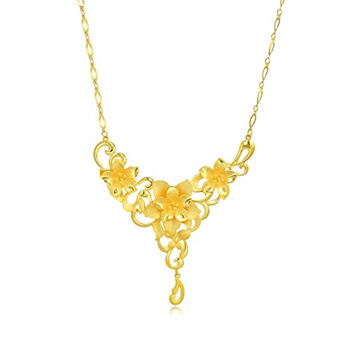 Chow Sang Sang Chinese Wedding Collection 999.9 24K Solid Gold Price-By-Weight 24.7G Gold Floral Blooming Necklace For Women And Wedding Occasions 90418N | 18.5", (47 Cm) #TOP3