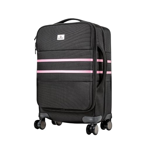 FlipSide Carry On Luggage 22x14x9 with Movable Partition for Clean & Dirty Clothes - Utility Pocket AirTag Compartment with 360 Degree Spinner Wheels - Ideal for Frequent Travelers - Pink Stripes