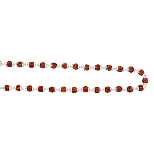 Image of Pure 925 Silver Handmade 5 Mukhi Rudraksha Mala For Men Religious Gift | Special For Shivratri | Certified Ruthratcham Malai Beads (, IN)