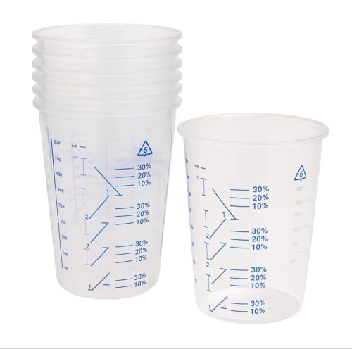 600ml Clear Plastic Mixing Cups with Blue Measurement Markings Disposable Paint Mixing Containers for Resin Epoxy Automotive Crafts No Lids (10)