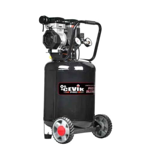 CEVIK PRO - CA-PRO50SVT - Silent Air Compressor - 65 dB - 50 liters - 1.5HP - Max 8 Bar - 300 l/min - Oil Free - Two Air Outlets - Compact and Portable - Paint and Pneumatic Compressor