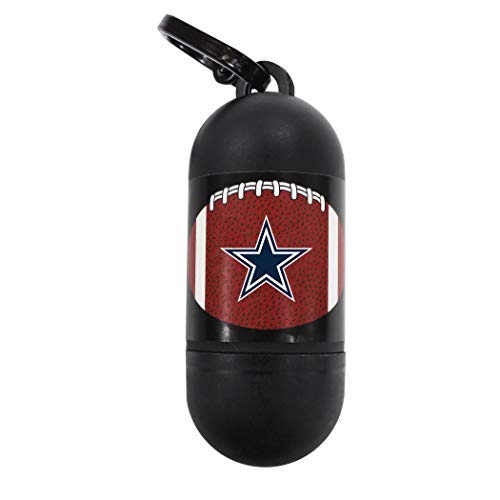Pets First NFL DALLAS COWBOYS PET LICENSED Poop Waste Bag Dispenser and D Ring for Leash with 600 Premium Garbage Bags
