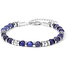 Stainless Steel Beaded Bracelets for Men 6MM Natural Stone Beads Mens Bracelet Silver Crystal Jewelry Bring Luck Prosperity - Cool Anniversary Birthday Gifts for Men Him Man Boyfriend Son Dad