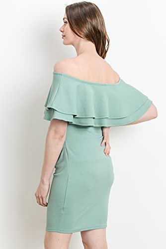 Laclef Womens Mini Off Shoulder Maternity Dress With Double Ruffle (Sage, Medium) #TOP4