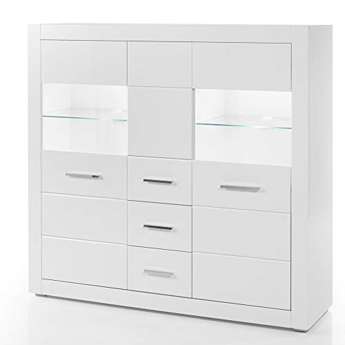 Lomadox Großes Highboard im modernen Stil in weiß Hochglanz inkl. LED-Beleuchtung Lomadox Großes Highboard im modernen Stil in weiß Hochglanz inkl. LED-Beleuchtung