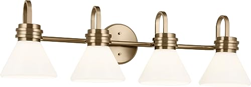 Image of Kichler Farum 34 inch 4-Light Bathroom Vanity Light Fixture with Opal Glass in Champagne Bronze, Wall Mounted Over Mirror for Modern Bath Lighting (34 inch x 9.5 inch x 9.5 inch), 55156CPZ