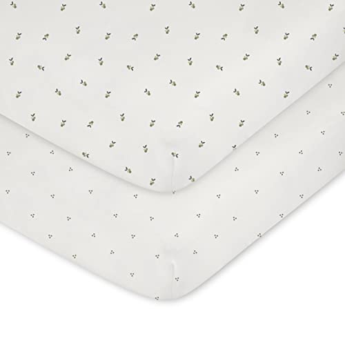 Image of Ely's & Co. Patent Pending Waterproof Pack and Play Sheets, 100% Cotton with Waterproof Lining - 2 Pack Fitted Mini Crib Sheet Set, Berry and Cluster Dot (Sage) 38 inch x 24 inch