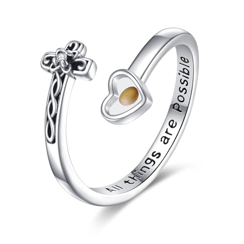 Bague croisée en argent 925 ONEFINITY ajustable avec croix et véritable grain de moutarde