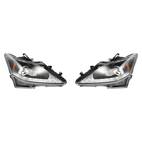 MIOUYTRT Halogen Headlight Assembly Left+Right Side for 2006-2010 Lexus IS250 IS350 w/LED DRL Driver/Passenger Side Direct Replacement Headlamps Assy Includes All Halogen Bulbs