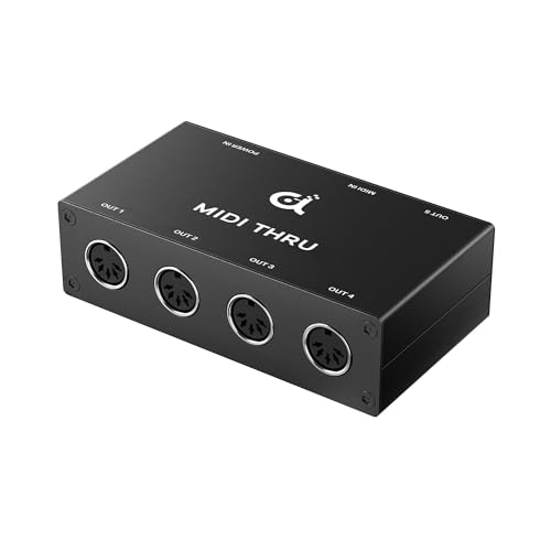 Distribuzione Trasparente di una Sorgente MIDI verso Cinque Destinazioni: La scatola Thru MIDI si distingue per la sua capacità di distribuire segnali MIDI, garantendo che un segnale di ingresso possa essere trasmesso contemporaneamente fino a cinque diversi dispositivi MIDI compatibili. Sia che si tratti di uno studio o di esibizioni dal vivo, assicura che ogni strumento o modulo collegato riceva dati MIDI sincronizzati in tempo reale