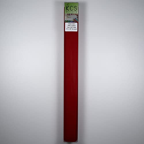 Image of KCS 3 pc of 15 inch x 18 inch Counted Cross Stitch Cotton Aida Cloth Needlework Rolled Fabric Box,14CT,Red