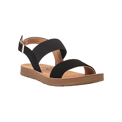 Kassie Daniela ~ Rain-2 ~ Kids/Children/Girls Casual Open Toe Single Band With Elastic Ankle Strap Buckle Fashion Slide Flat Sandal (Black Nb, 2) #TOP2