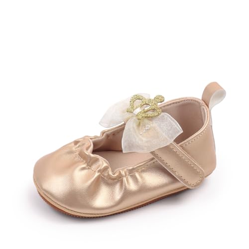 Baby Girls Mary Jane Crown Bowknot Flats Anti-Slip Soft Rubber Sole Toddler Princess Dress Shoes2