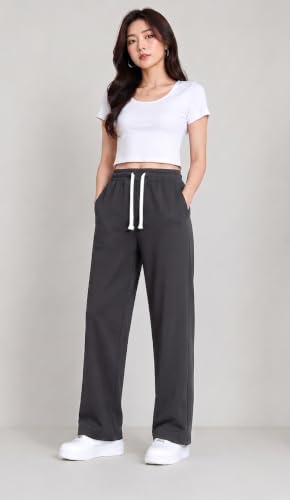 Image of Samfor Woman's Loose Fit Track Pants - Polycotton Joggers with Elastic Waistband & Side Pockets, Lower Comfortable for Gym, Running & Casual Wear