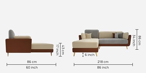 Image of Sixpine Luxury Dual Color Upholstery Lounger RHS Sofa in Premium Velvet | Solid Wood Structure | Sturdy Golden Legs | High Density Foam | Extra Comfort for Modern Living Room (Brown & Beige, 4 Seater)