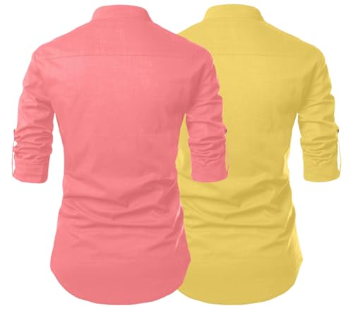 Image of FINIVO FASHION Combo of Men's Cotton Blend Solid Regular Fit Full Sleeve Straight Short Kurta Shirt, Casual and Formal Wear